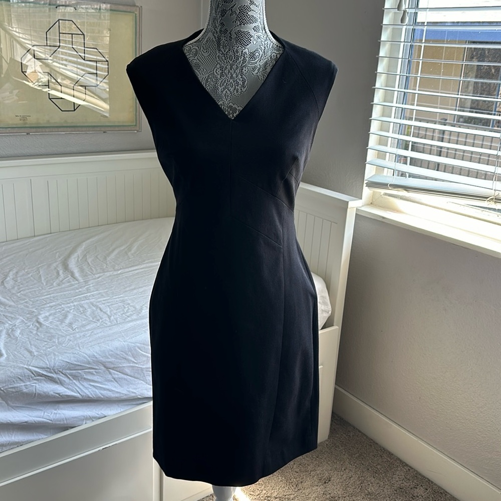 Banana Republic, Black V-Neck, Sleeveless, Sheath Midi dress